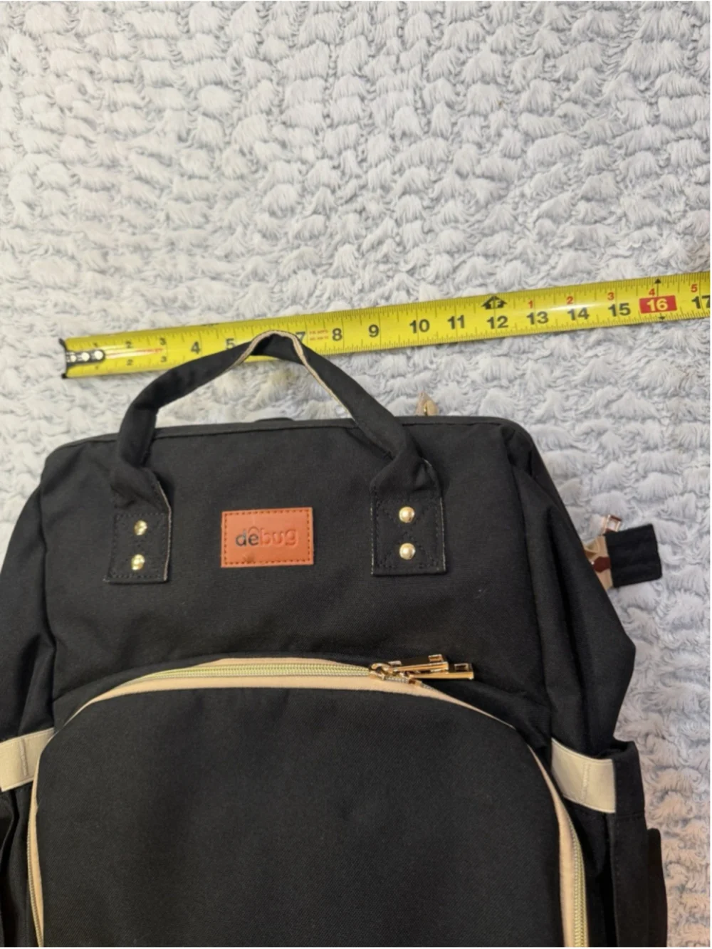 debug Black/Beige Polyester Diaper Bag Backpack, Adjustable Straps, Pockets